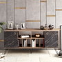 Hanah Home Consola de Mármol Nogal y Negro 180 cm Elegante y Lujosa con Múltiples Estantes para Salón y Pasillo